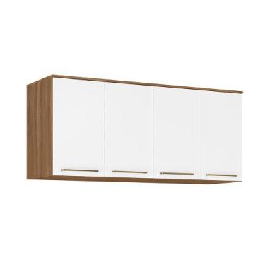Imagem de Ponte Aéreo Armário Modulado de Casal 4 Portas Escócia Amêndola/Branco