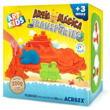Imagem de Brinquedo Kit Areia Mágica Transportes 200g Inclui 4 Moldes - Acrilex