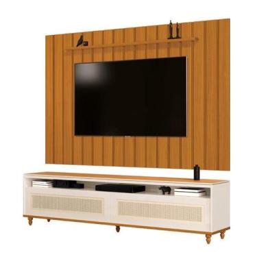 Imagem de Conjunto Rack + Painel BR 1,80m Ripado com Bordas Laqueadas Tampo Dupl