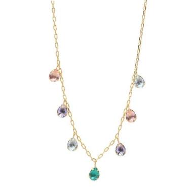 Imagem de Choker gota Colorida Banho de Ouro 18k - Crislu