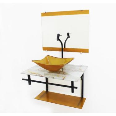 Imagem de Gabinete de vidro 60cm ap com cuba quadrada - mármore branco dourado -