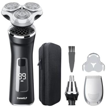Imagem de Barbeador elétrico masculino com estojo de viagem, barbeador elétrico 100% impermeável, barbeador SweetLF seco molhado/recarregável/costeletas/aparador/aparador de nariz/cabo de carregamento tipo C