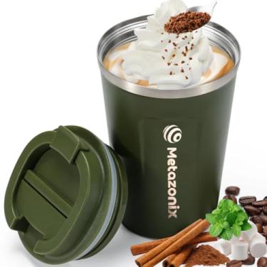Imagem de Metazonix - Caneca de café de viagem - Caneca de café de aço inoxidável 362.9 g - Caneca de viagem de café à prova de vazamento - Caneca de café isolada com tampa - livre de BPA verde militar -380ml