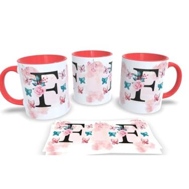Imagem de Caneca Vermelha de Porcelana Personalizadas Alfabeto iniciais Nomes (F)