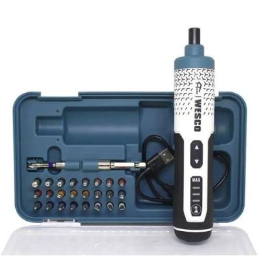 Imagem de Parafusadeira 1/4 3.6V Recarregável Bivolt WESCO com Kit 24 Bits