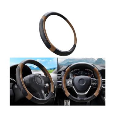Imagem de Mandark Capa de volante de carro, protetor de volante de couro esportivo elástico, antiderrapante, macio, acolchoado, acessórios de proteção interior automotiva, ajuste universal de 35 a 38 cm (café)