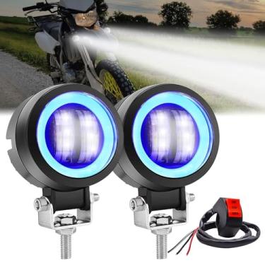 Imagem de Ygmylandbb Luzes de neblina de LED para motocicleta, luz de condução de motocicleta, cápsula auxiliar de 20 W para motocicleta, DRL/Angel Eye, inclui interruptor de 12 V/24 V 3 polegadas 2 peças (azul