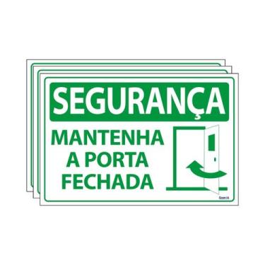 Imagem de Combo 3 Placas De Sinalização Segurança Mantenha A Porta Fechada 30x20