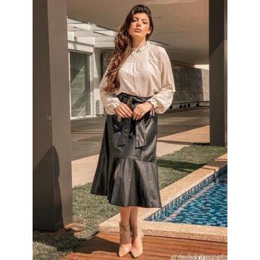 Imagem de Saia Sweet Couro Legítimo Pele Mania - PM4504, Preto, 38