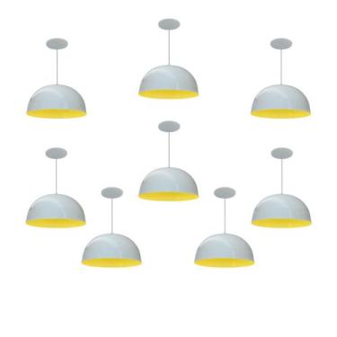 Imagem de Kit 8 Luminária Pendente Meia Lua 24cm Interior Amarelo Com Fiação 110