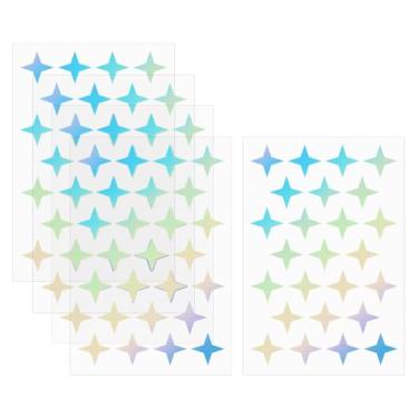 Imagem de ONLYKXY 5 folhas 3 cm estrela de quatro pontas autoadesivo prata glitter etiqueta holográfica recompensa decalque para professor faça você mesmo artesanato decoração de Natal foto cartão cartão copo