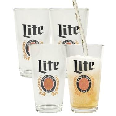 Imagem de LORD'S ROCKS Copos de cerveja Miller Lite 473 ml - Conjunto de 4 autenticamente licenciados compatíveis