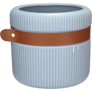 Imagem de Vaso Decorativo Enfeite Casa Aparador Home&co Com Cinta Cerâmica 14x15x15cm Azul
