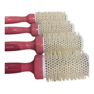 Imagem de Kit 4 Escovas Profissionais Térmicas Vazadas Rosa cerdas brancas - Pod