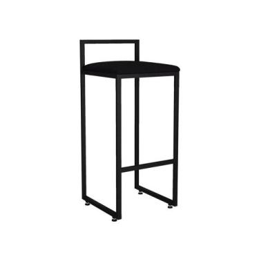 Imagem de Banqueta Alta Industrial 0,83 cm Metal Preto Suede Preto - Belliv Deco