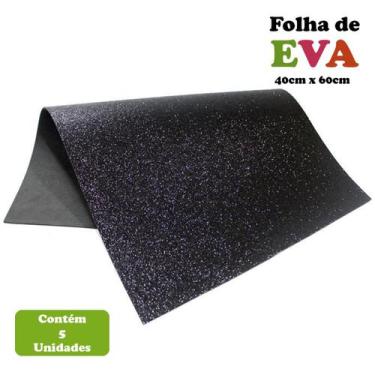 Imagem de Pacote Eva Emborrachado 5 Unidades C/ Glitter 40x60cm - LeoArts, Preto