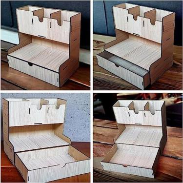 Imagem de Porta Lapis Porta Treco Organizadora de Mesa com Gaveta Mdf - LUALKI, 