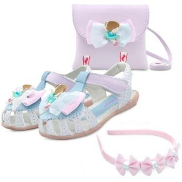 Imagem de Kit Sandália Menina Infantil Feminina Bailarina Com Bolsa E Tiara Mzkid-Feminino