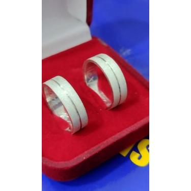 Imagem de Alianças 8 mm Fosca com Risco Casal Prata 950 Namoro ,Compromisso, Noi