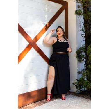 Imagem de Conjunto Plus Size Saia com Shorts e Top de Alcinha - luh may, Preto, 