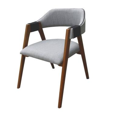 Imagem de Cadeira Laura em Madeira Maciça de Eucalipto Verniz Imbuia Rust Linho Detalhes em Corda Marrom/Cinza