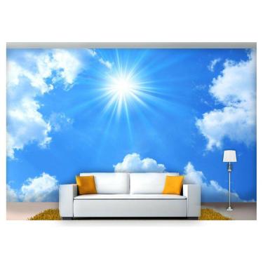 Imagem de Papel De Parede Céu Azul Nuvens Brancas Sol 3D Nsk70