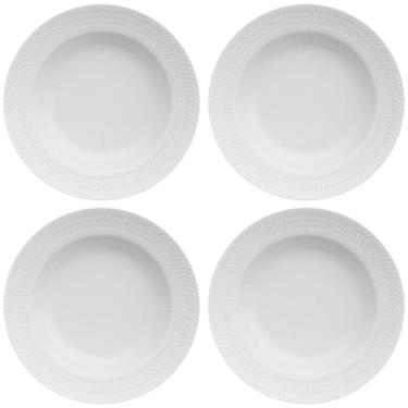 Imagem de Jogo 4 Pratos Fundos 23,5cm Porcelana Germer Relevo Chevron Brancos Redondos