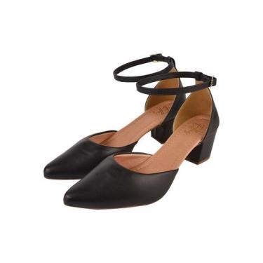Imagem de Sandália Scarpin Preto Feminino Social Salto Quadrado Bico Fino - Saco