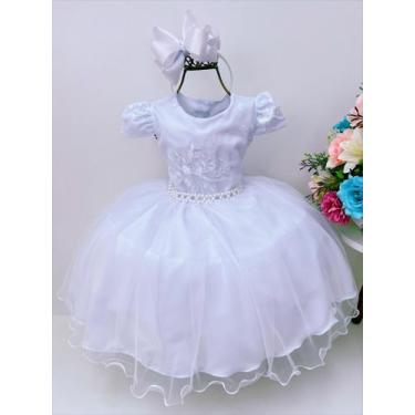 Imagem de Vestido infantil branco c/ renda e cinto de pérolas - puzzle, 1