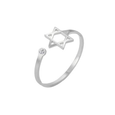 Imagem de Modpide Anel de dedo feminino com estrela de Davi ajustável em aço inoxidável, adjust, Aço inoxidável, Sem pedra preciosa