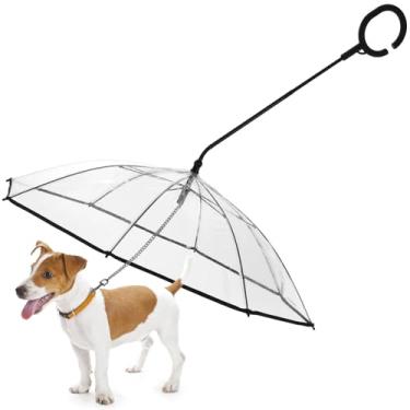 Imagem de Guarda-chuva para cães, guarda-chuva para cães pequenos, guarda-chuva para cães com correia de corrente, guarda-chuva de cachorro para chuva, neve, dia, caminhada, guarda-chuva com alça em forma de C,