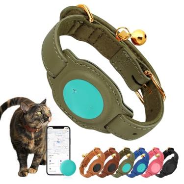 Imagem de Rastreador de gatos, rastreador GPS para gatos (apenas iOS), coleira de couro para gatos com rastreador, funciona com qualquer coleira, sem taxa mensal, compatível com o aplicativo Find My da Apple,