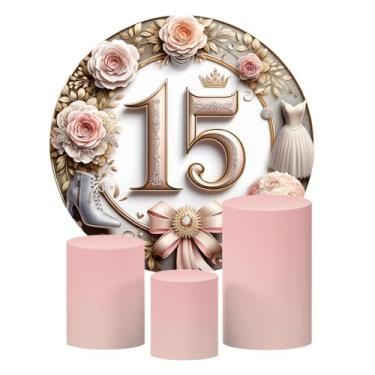 Imagem de Kit 4 Capas Decorativas Para Festa de 15 Anos Sublimado Várias Estampas - Tecido Premium - Para Festas, Eventos e Datas Comemorativas. (Rosa Claro)