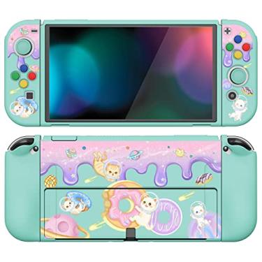 Imagem de PlayVital ZealProtect Capa protetora macia para Nintendo Switch OLED, capa protetora flexível Joycon Grip para Nintendo Switch OLED com tampas de aperto de polegar e tampas de botão de direção ABXY - Donut Odyssey