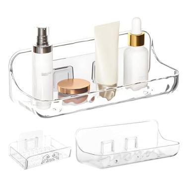 Imagem de iayokocc 3 prateleiras de chuveiro transparentes, organizador de parede de acrílico, sem perfuração, transparente com saboneteira, prateleira de banheiro, conjunto de chuveiro, suporte de parede para