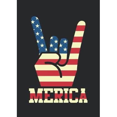Imagem de Notizbuch A4 kariert mit Softcover Design: Merica Rockmusik Handzeichen Rocker Geschenk USA Flaggen: 120 karierte DIN A4 Seiten