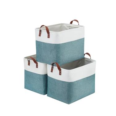 Imagem de DECOMOMO Grande Cesta De Armazenamento, Caixas De Armazenamento De Armário 17X12X13" Cesta De Tecido Para Armazenamento De Roupas Para Brinquedos De Berçário Pano De Linho(Cinza E Branco, Xxl - Pacote