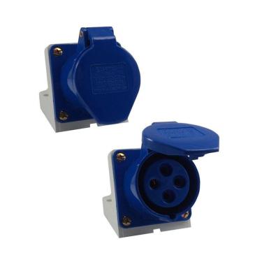 Imagem de Tomada Industrial de Sobrepor / Parede - 220V - Azul 3P+T de 9H - 220Vca - 32A Azul