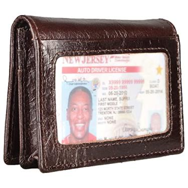 Imagem de Easyoulife - Carteira Masculina Fina de Couro Legítimo com Bloqueio RFID, Café com Botão, Duas Dobras para Identidade/Cartão de Crédito