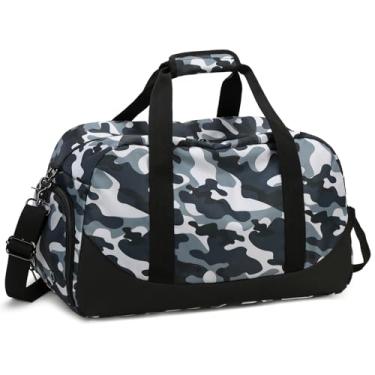 Imagem de OctSky Bolsa esportiva esportiva de viagem de fim de semana para homens, meninos, com compartimento para sapatos e bolso molhado, bolsa de festa do pijama ou crianças, Cinza camuflado