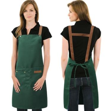 Imagem de DILLMAN Aventais artísticos para homens e mulheres, pintura cerâmica, panificação, alças traseiras em formato de gota d'água, avental de cozinha com bolsos, Verde, 68*75cm/26.8/29.5inch, Strap