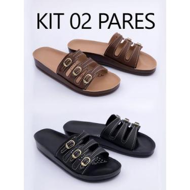 Imagem de Kit 2 Pares Sandalia Feminina Ortopédica Confortavel Para Dores nos Pé