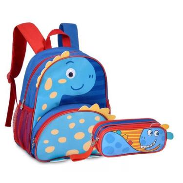 Imagem de Kit Mochila de Costas Oficial Clio Pets Dinossauro 13 com Estojo Duplo