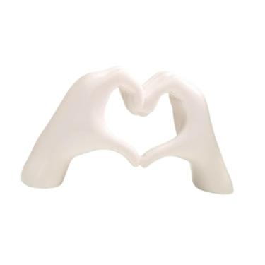 Imagem de Kuntesetty Estátua de Dedo Amor, Estatueta de Gesto de Mão Presente Desktop Resina Coração Escultura Figura de Mesa para Quarto, Prateleira, Sala de Estar, Branco, Tamanho real