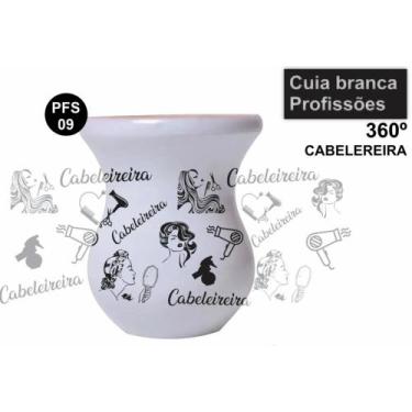 Imagem de Cuia de Madeira Branca Personalizada 360 Profissões - Cabelereira - Mi