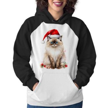 Imagem de Moletom Feminino Gato Natalino - Foca na Moda, Branco, Preto, GG