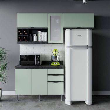 Imagem de Cozinha Compacta Orquídea CZ1202 180cm 03 Peças 05 Portas 03 Gavetas com Divisor de Talheres Mármore Lunar Verde Mar Tecnomobili