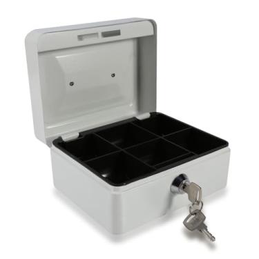 Imagem de Caixa pequena de metal para dinheiro, mini cofre de dinheiro, porta-moedas, organizador portátil, alça de bloqueio, bandeja removível, armazenamento de moedas, cofrinho, adultos, crianças, joias,