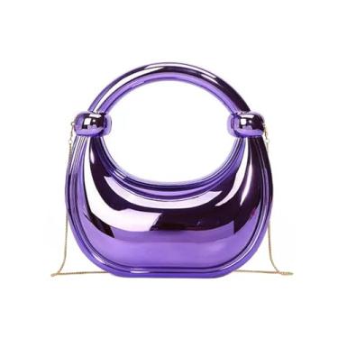 Imagem de Bolsa clutch de acrílico para noite para mulheres, bolsa metálica para noite bolsa Moon Hobo, bolsa dourada para festa de casamento, formatura, Roxa