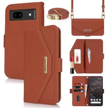 Imagem de Jaorty Carteira transversal para Google Pixel 7a com alça de ombro longa, porta-cartão de crédito de 15,5 cm, bolsa de mão de couro PU com suporte para maquiagem espelhada para mulheres e meninas,